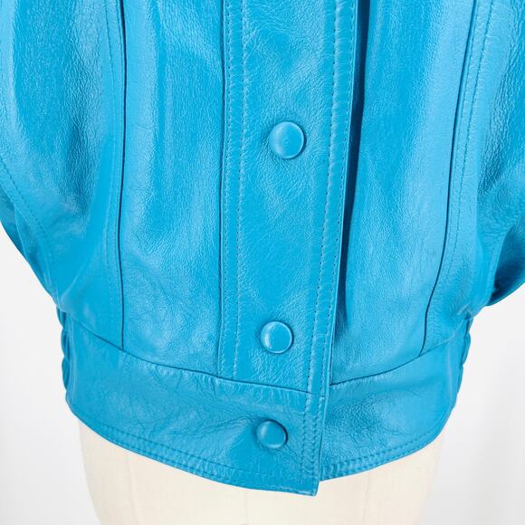 Vintage Lillie Rubin Exclusive Genuine Leather Turquoise Blue Bomber Jacket - Picture 3 of 9